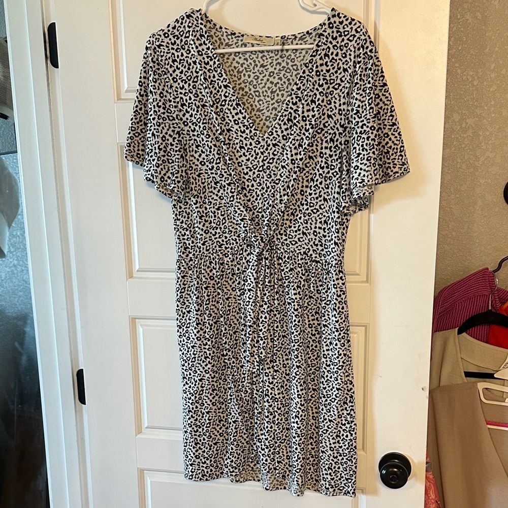 Andree Black and White Animal Print Midi Dress